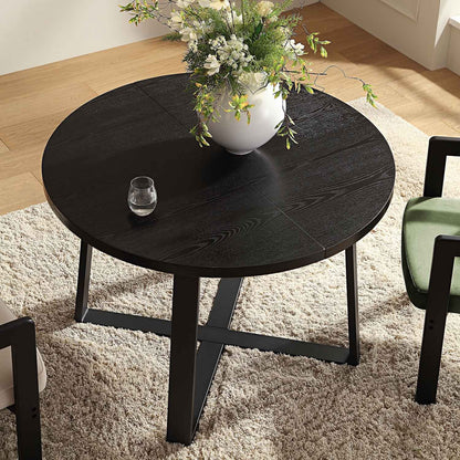 Table à manger ronde extensible BERN avec pieds en métal, noire