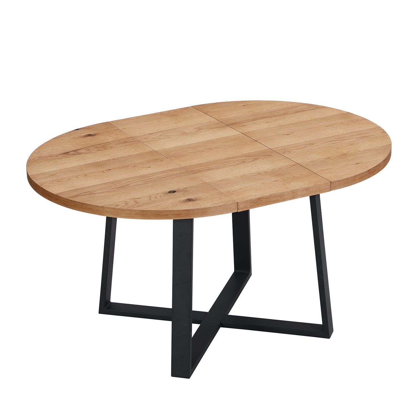 Table à manger ronde extensible BERN avec pieds en métal, chêne