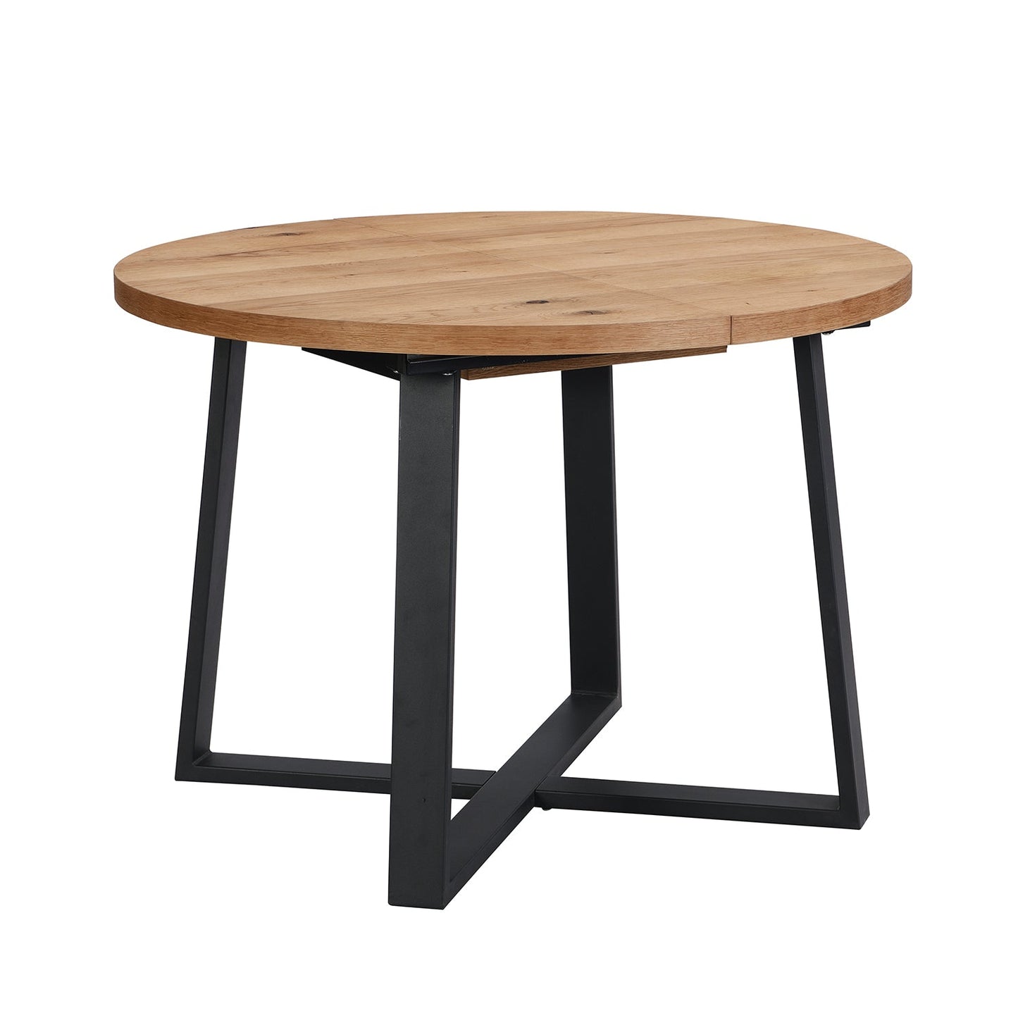 Table à manger ronde extensible BERN avec pieds en métal, chêne