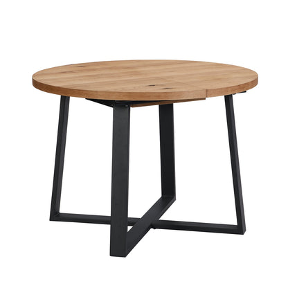Table à manger ronde extensible BERN avec pieds en métal, chêne