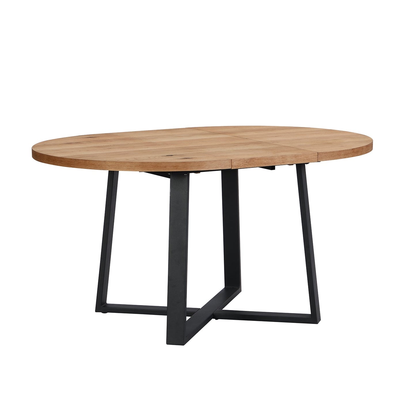 Table à manger ronde extensible BERN avec pieds en métal, chêne