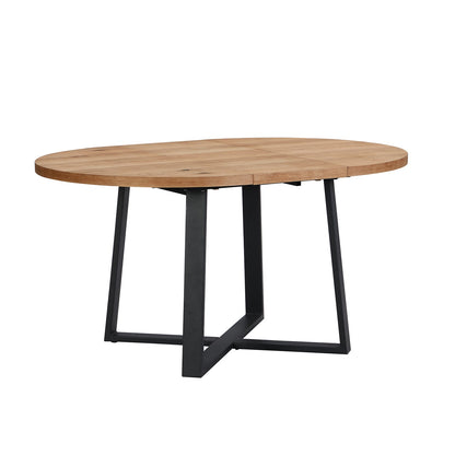 Table à manger ronde extensible BERN avec pieds en métal, chêne