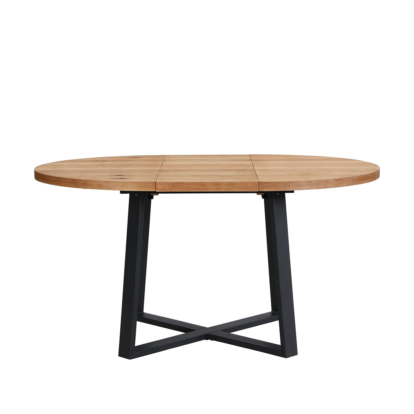Table à manger ronde extensible BERN avec pieds en métal, chêne