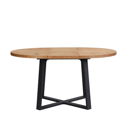 Table à manger ronde extensible BERN avec pieds en métal, chêne