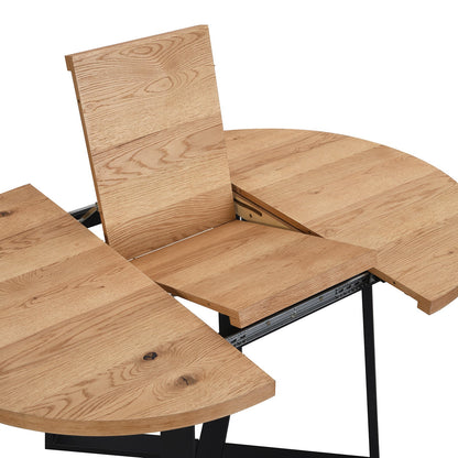 Table à manger ronde extensible BERN avec pieds en métal, chêne