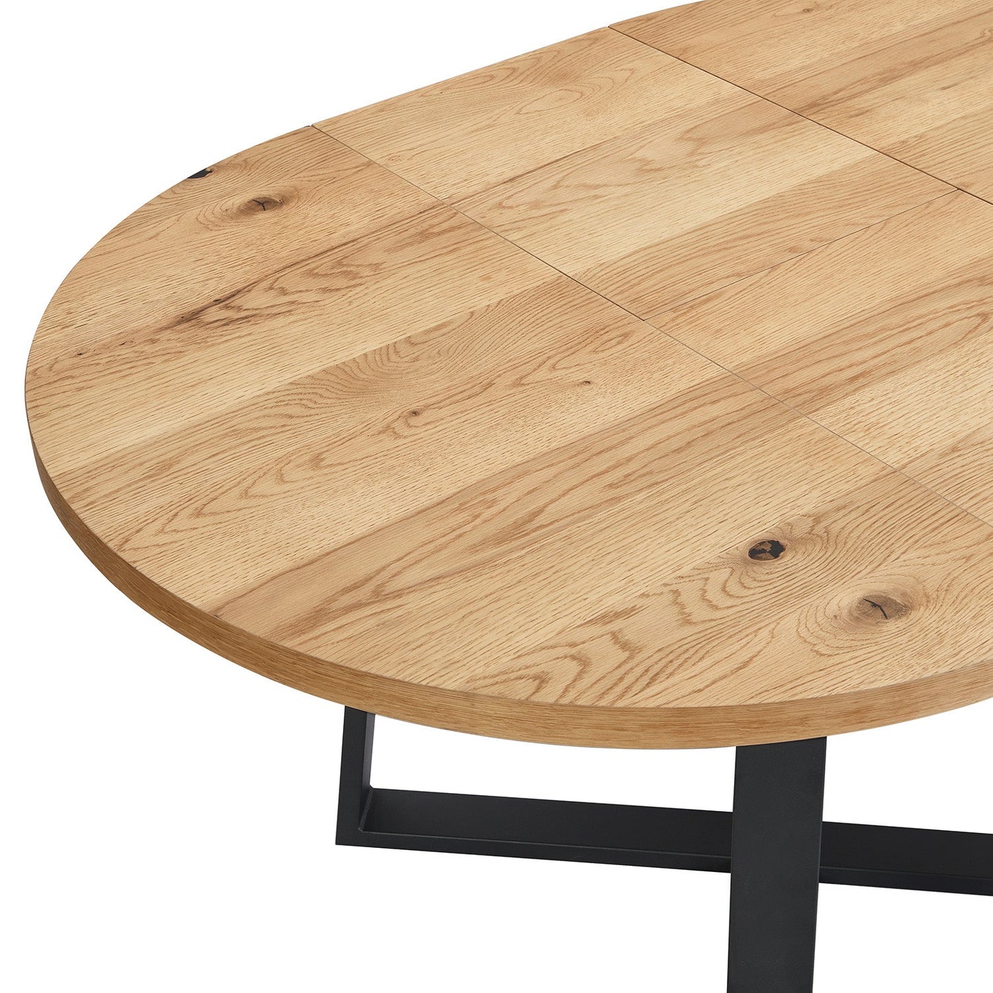 Table à manger ronde extensible BERN avec pieds en métal, chêne