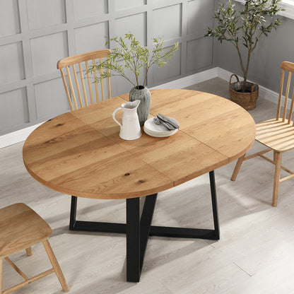 Table à manger ronde extensible BERN avec pieds en métal, chêne
