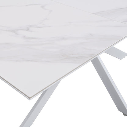 Table à manger extensible en céramique blanche Varden