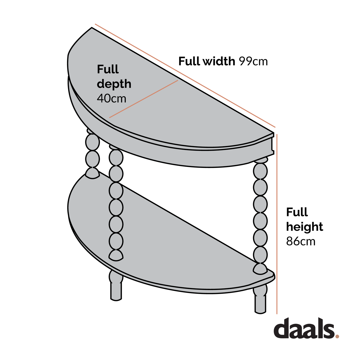 Table console demi-lune à cannelures gris foncé Aldwinke