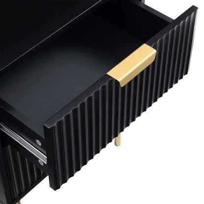 Table de chevet Richmond Ridged à 2 tiroirs, noir mat