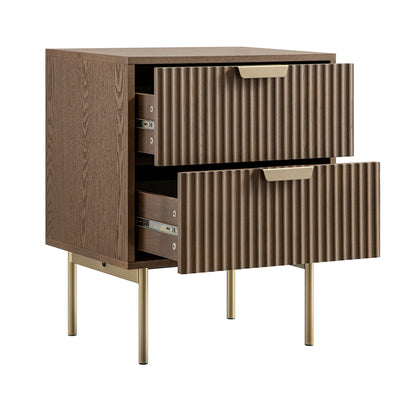 Table de chevet Richmond Ridged à 2 tiroirs, frêne foncé