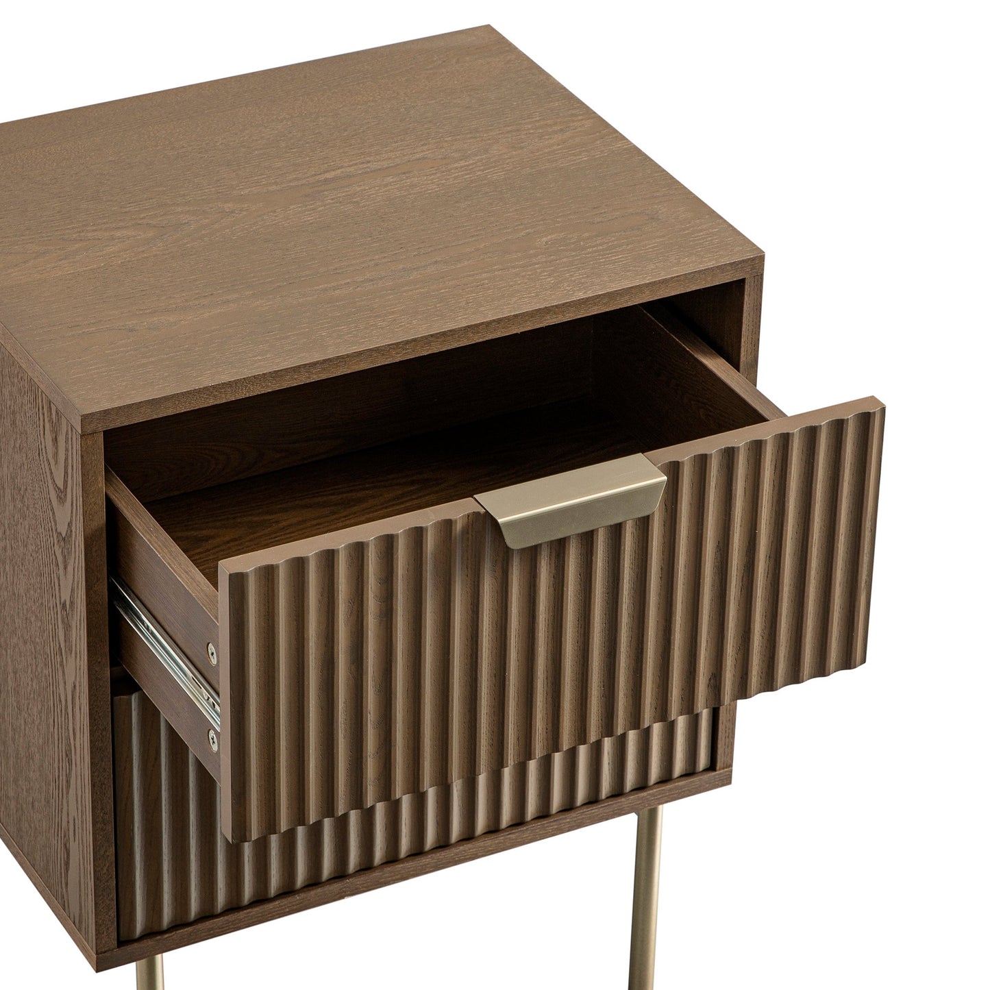 Table de chevet Richmond Ridged à 2 tiroirs, frêne foncé