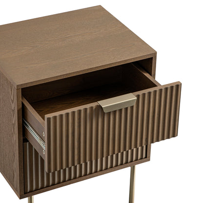 Table de chevet Richmond Ridged à 2 tiroirs, frêne foncé
