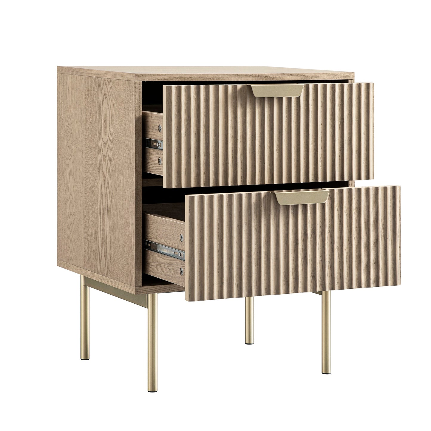 Table de chevet Richmond Ridged à 2 tiroirs, frêne clair