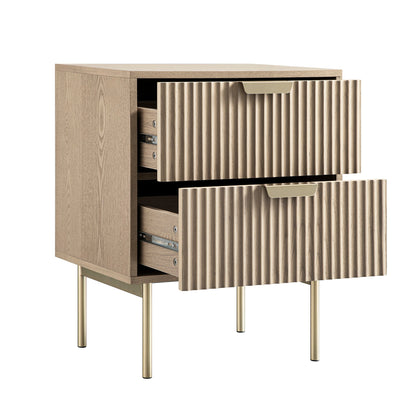 Table de chevet Richmond Ridged à 2 tiroirs, frêne clair