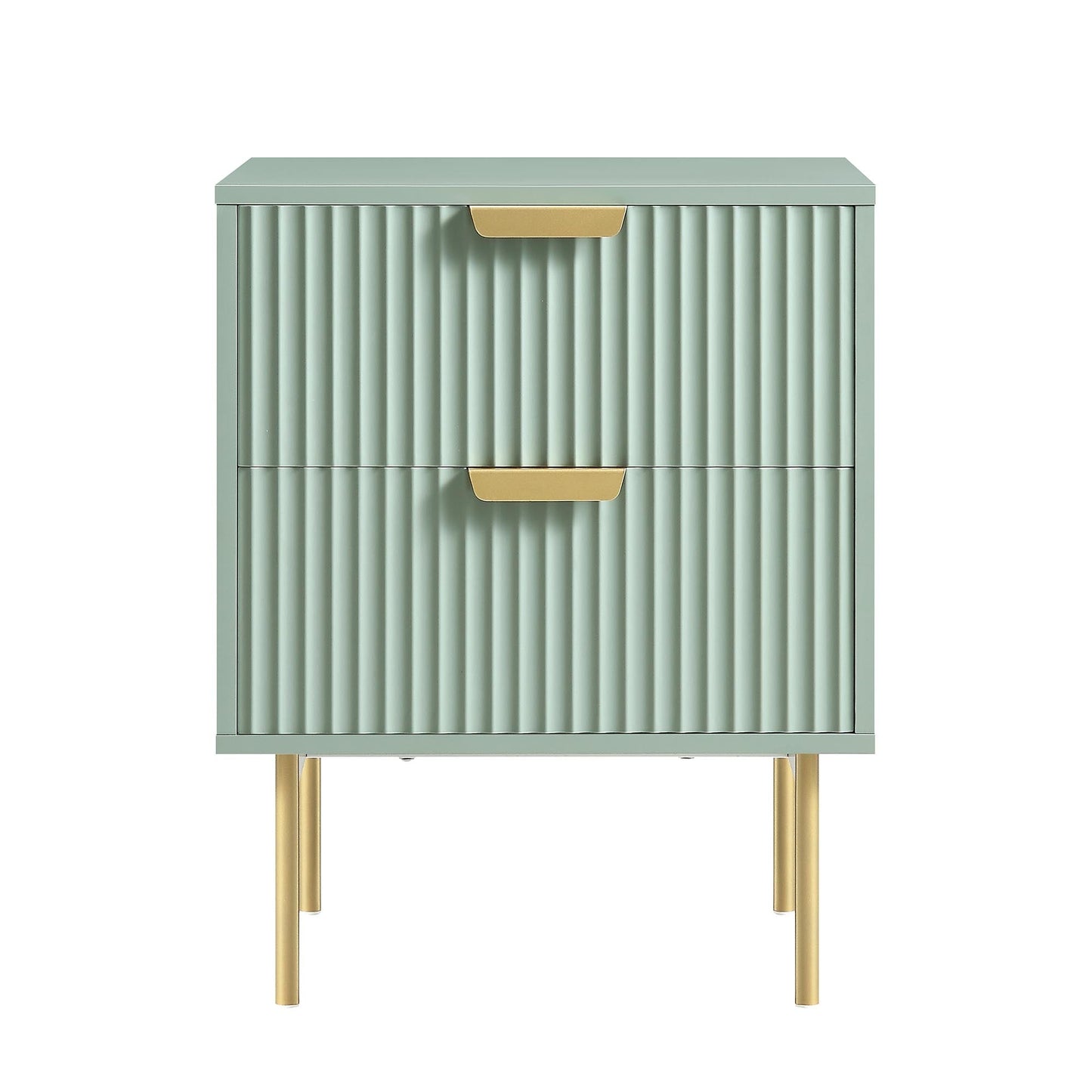 Table de chevet Richmond striée à 2 tiroirs, vert sauge mat