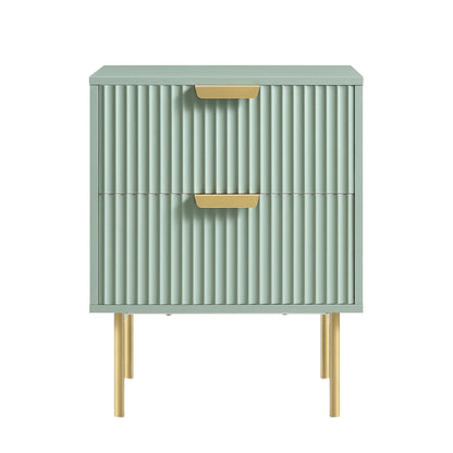 Table de chevet Richmond striée à 2 tiroirs, vert sauge mat