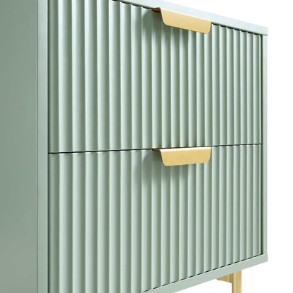 Table de chevet Richmond striée à 2 tiroirs, vert sauge mat