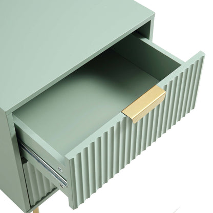 Table de chevet Richmond striée à 2 tiroirs, vert sauge mat