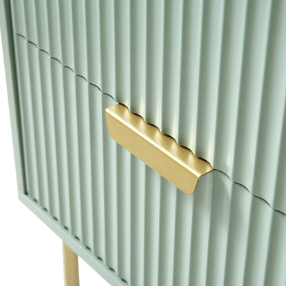 Table de chevet Richmond striée à 2 tiroirs, vert sauge mat