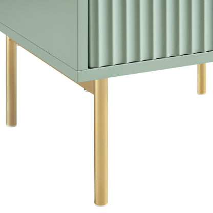Table de chevet Richmond striée à 2 tiroirs, vert sauge mat