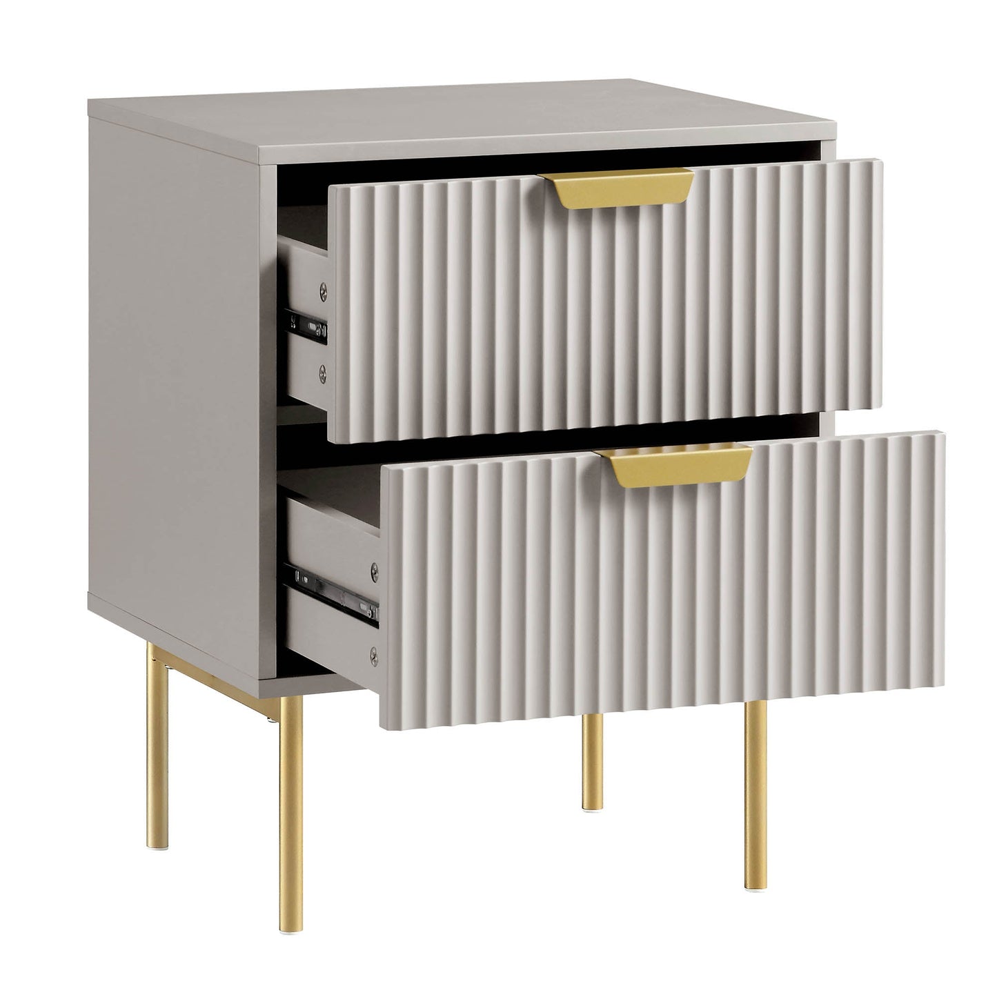 Table de chevet Richmond Ridged à 2 tiroirs, taupe mat