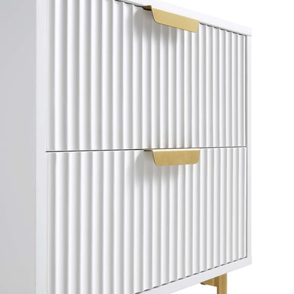 Table de chevet Richmond Ridged à 2 tiroirs, blanc mat