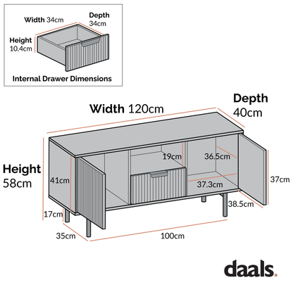 Meuble TV Richmond Ridged 120 cm de large, frêne clair