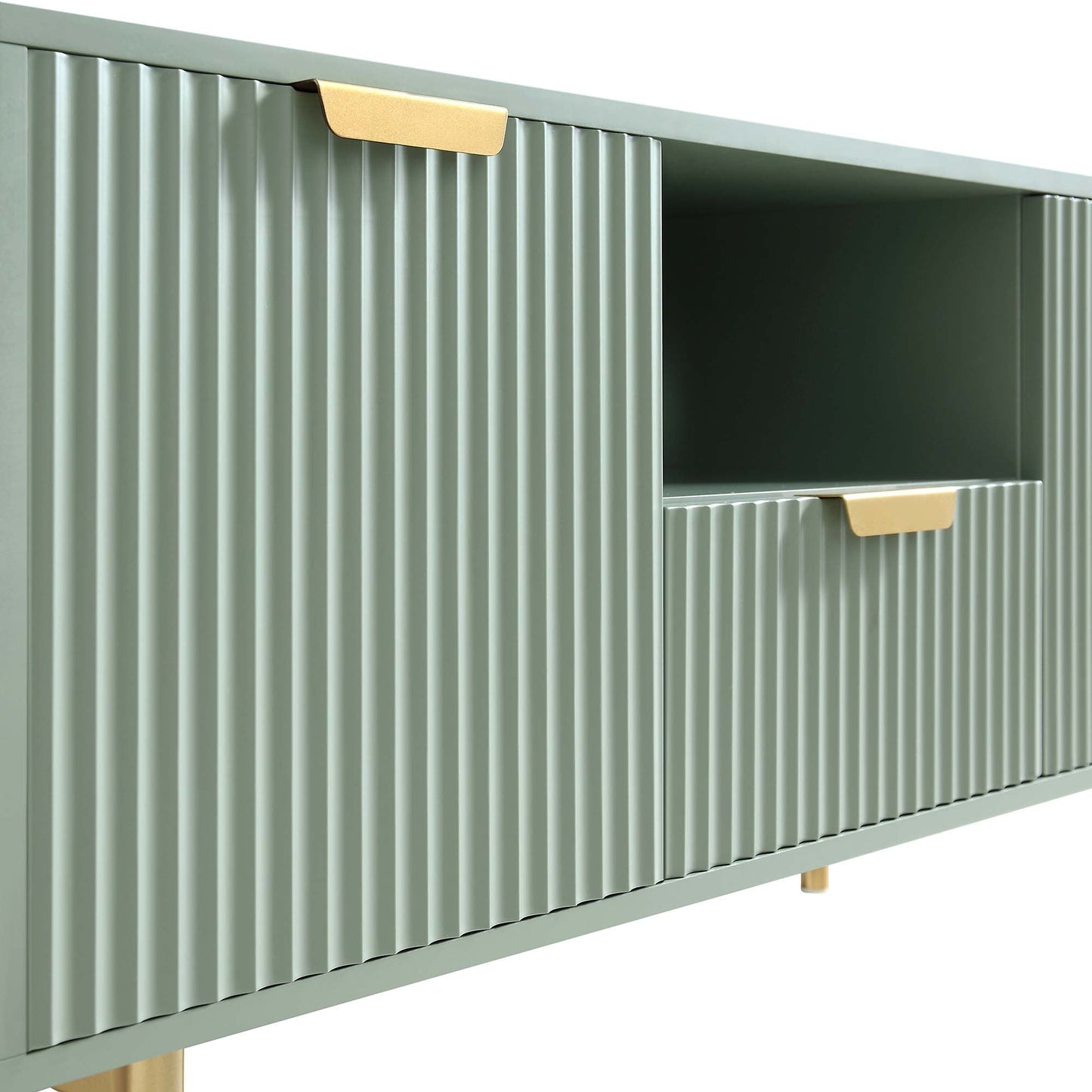 Meuble TV Richmond Ridged 120 cm de large, vert sauge mat