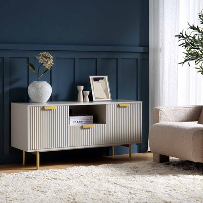 Meuble TV Richmond Ridged de 120 cm de large, taupe mat