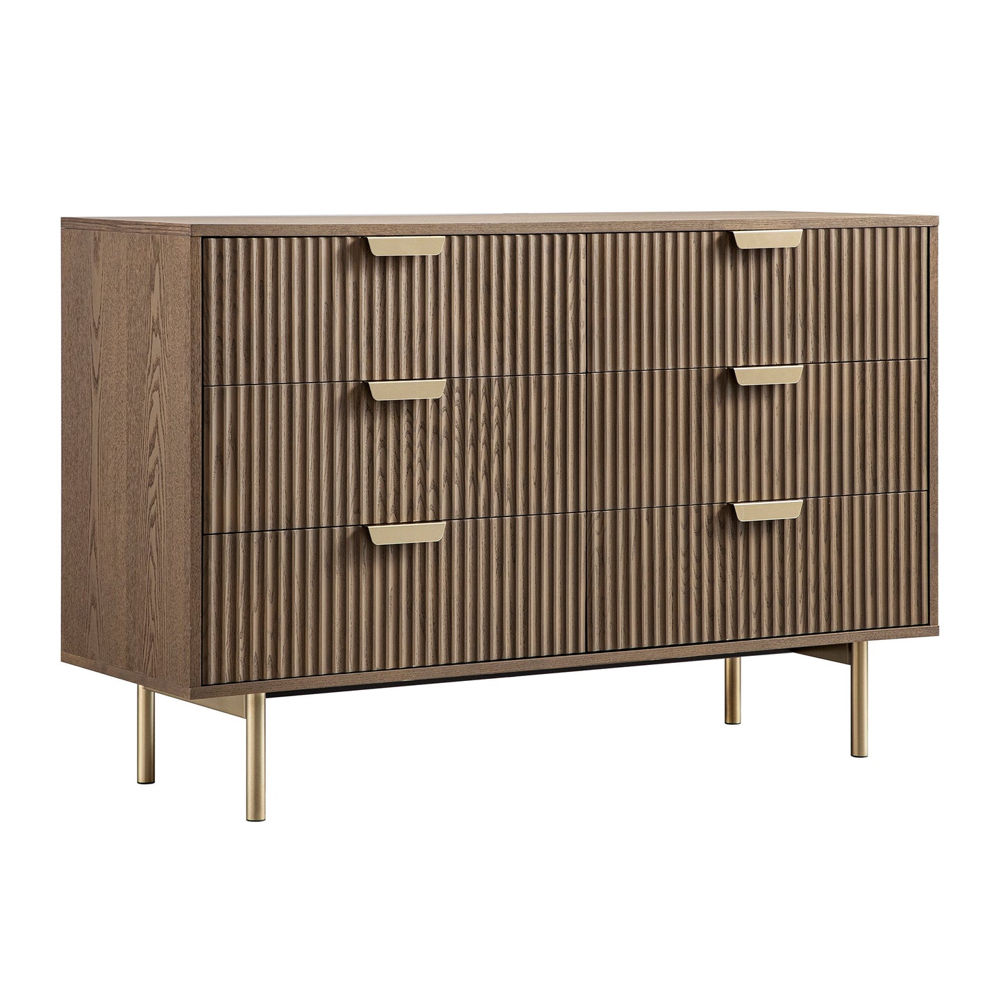 Commode large striée Richmond à 6 tiroirs, frêne foncé