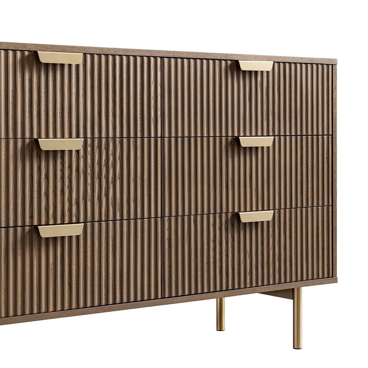 Commode large striée Richmond à 6 tiroirs, frêne foncé