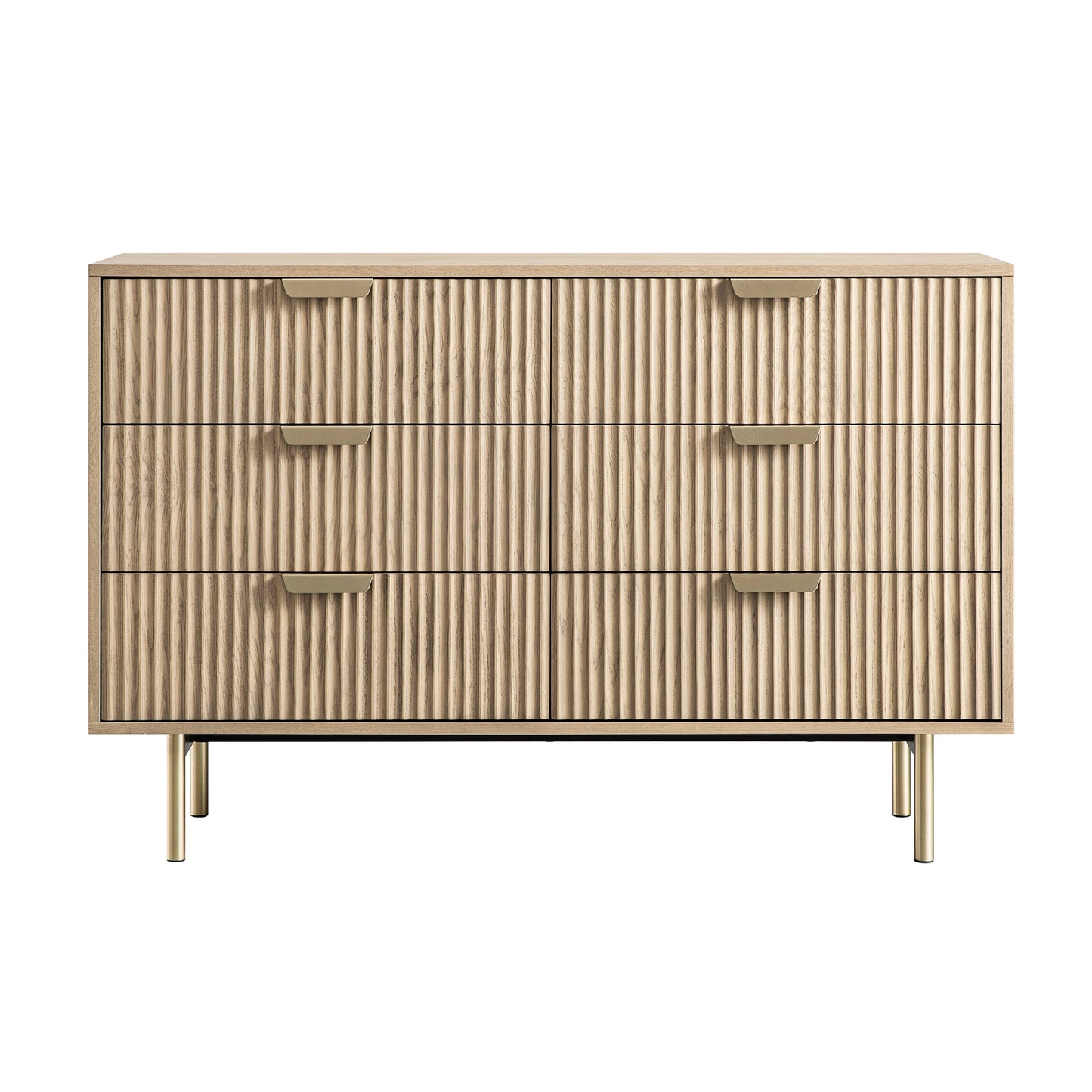 Commode large striée Richmond à 6 tiroirs, frêne clair