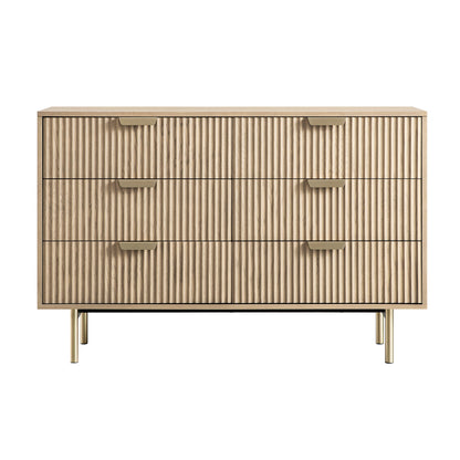 Commode large striée Richmond à 6 tiroirs, frêne clair