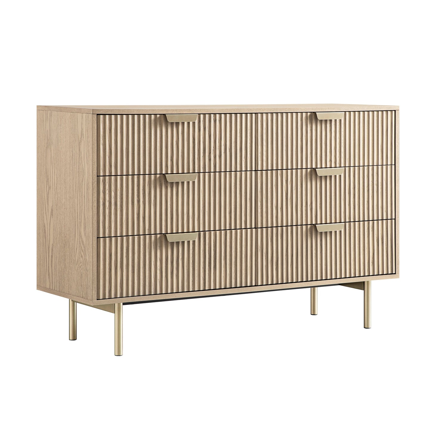 Commode large striée Richmond à 6 tiroirs, frêne clair