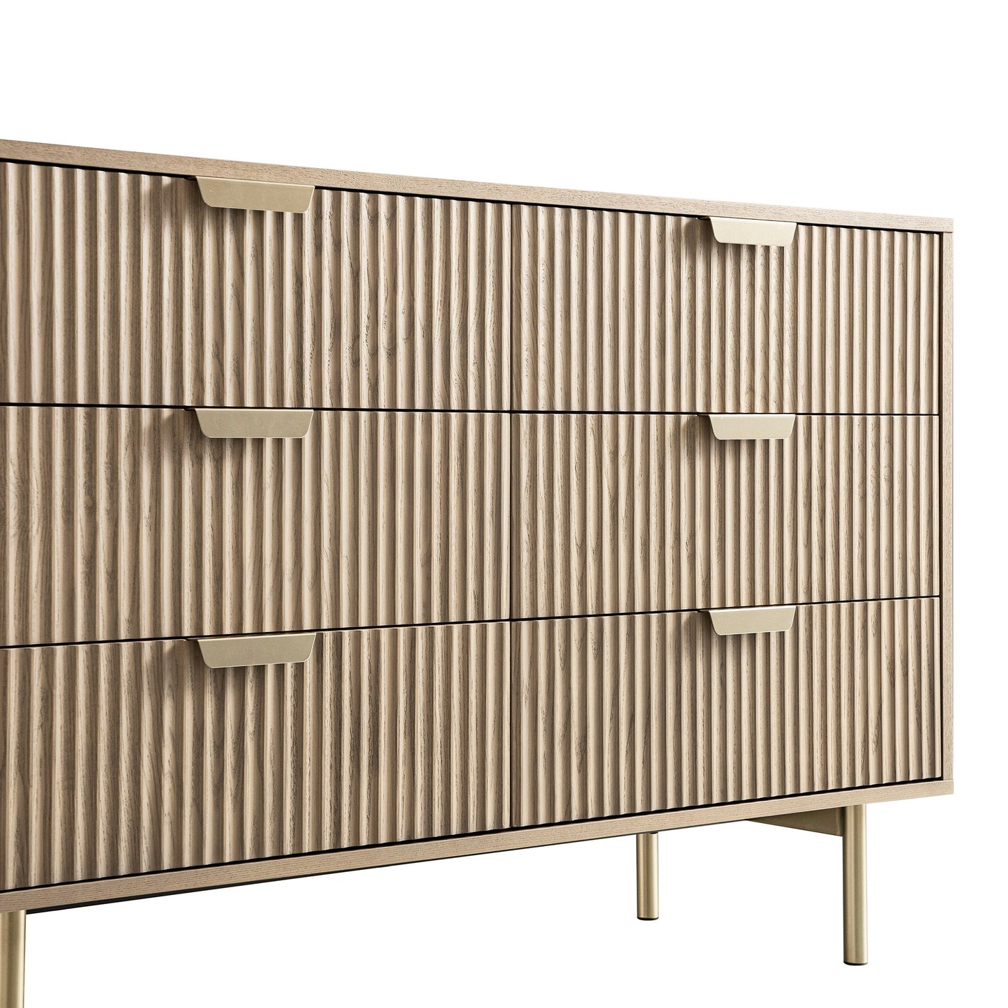 Commode large striée Richmond à 6 tiroirs, frêne clair