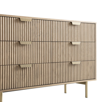 Commode large striée Richmond à 6 tiroirs, frêne clair