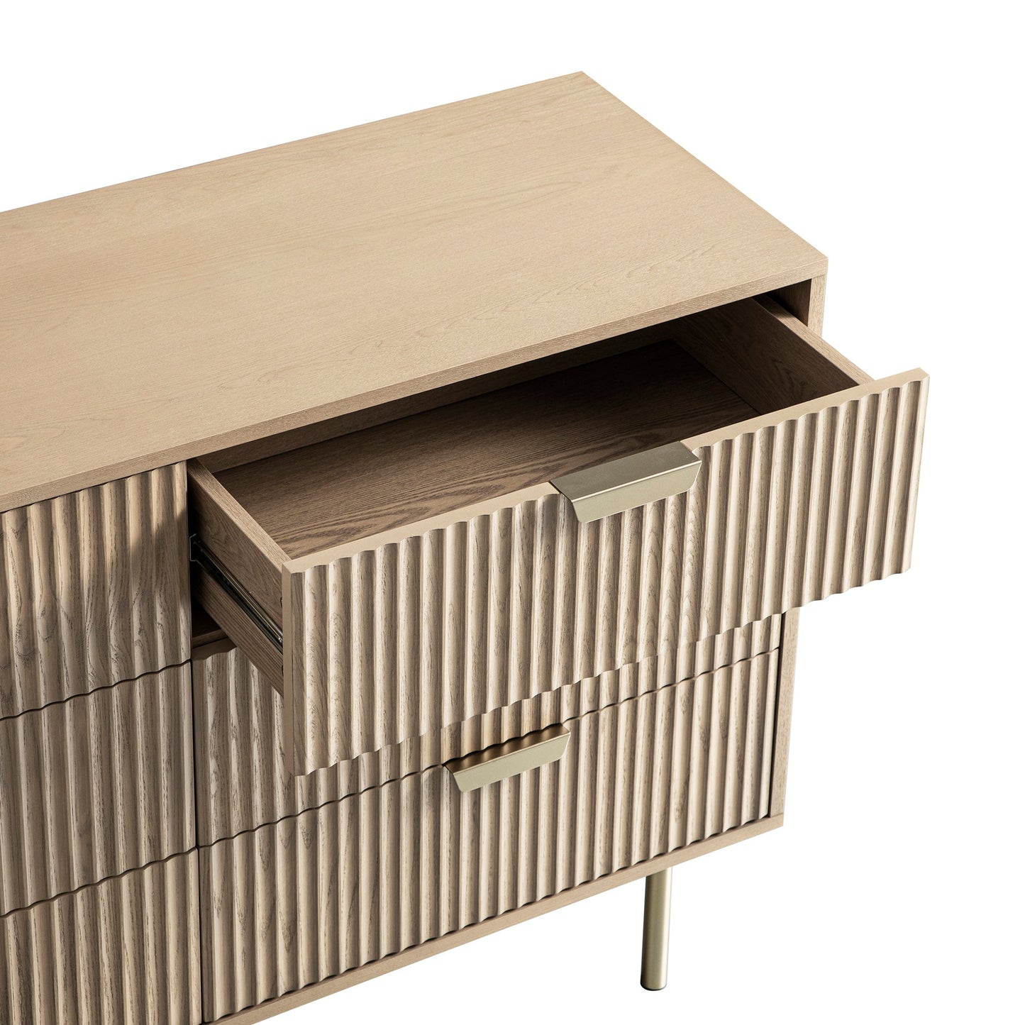 Commode large striée Richmond à 6 tiroirs, frêne clair