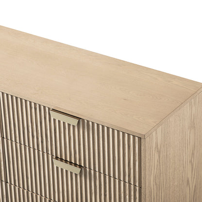 Commode large striée Richmond à 6 tiroirs, frêne clair