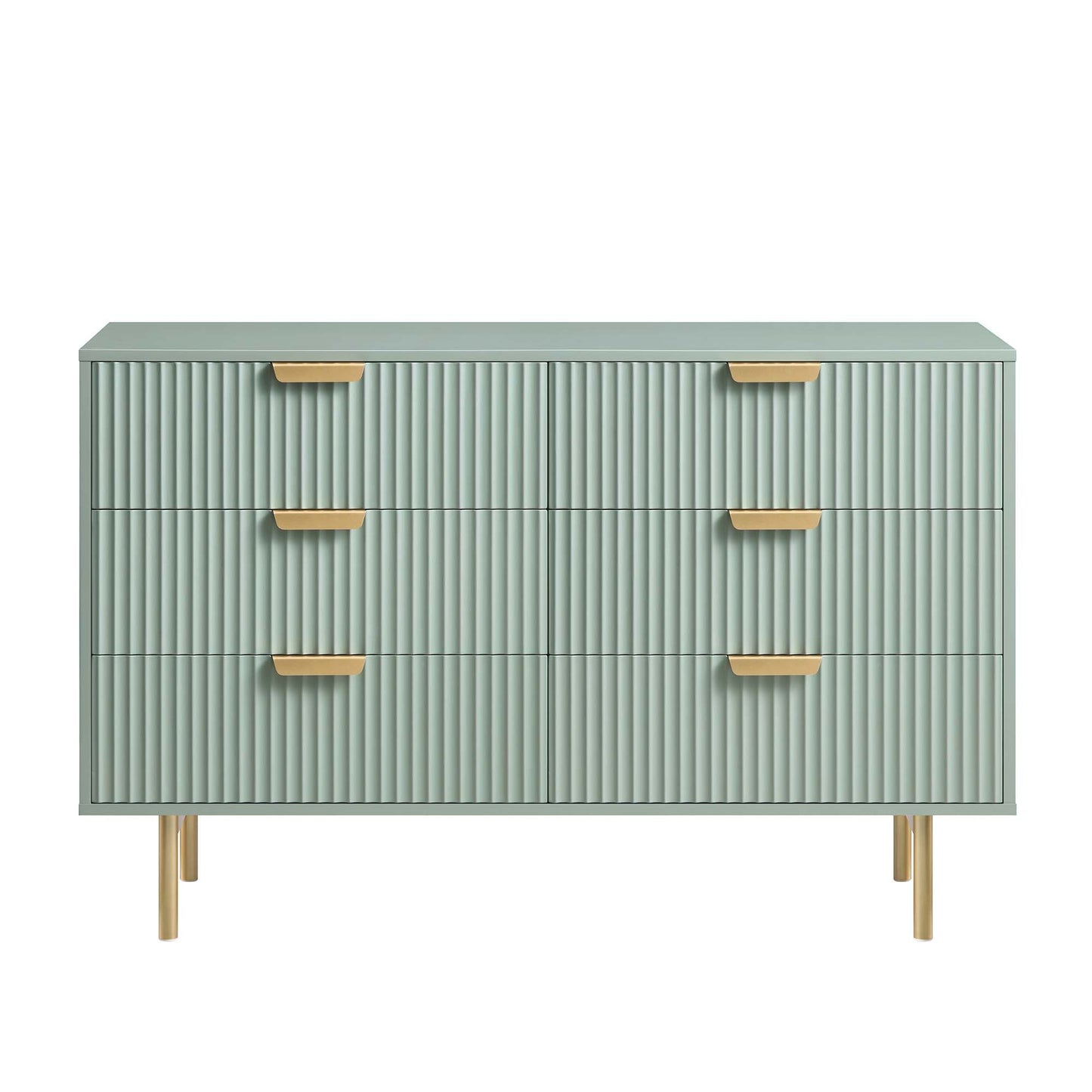 Commode large Richmond striée à 6 tiroirs, vert sauge mat