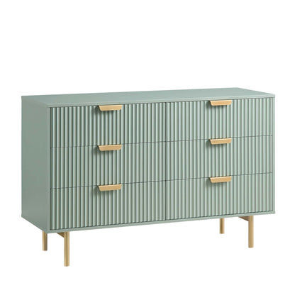 Commode large Richmond striée à 6 tiroirs, vert sauge mat