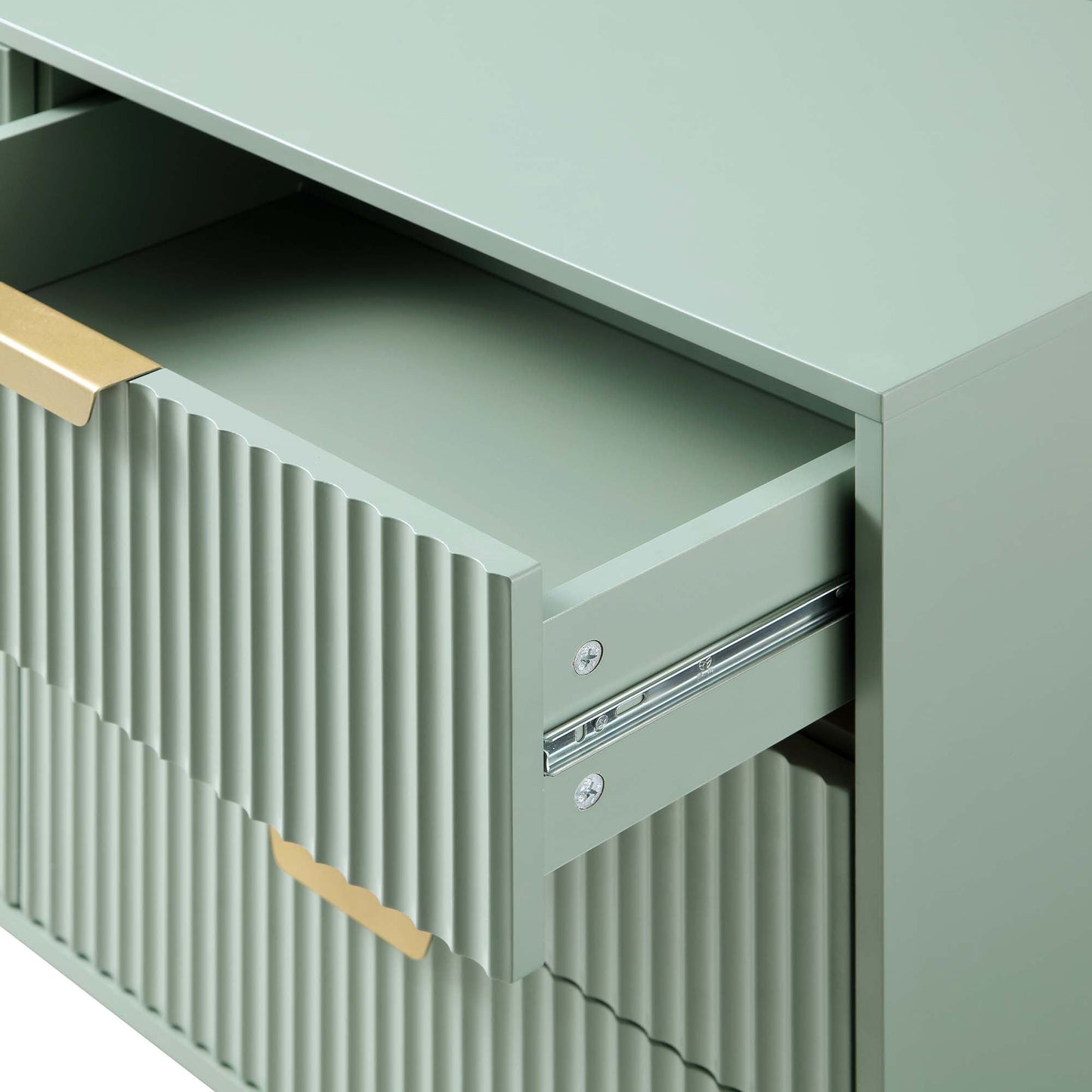 Commode large Richmond striée à 6 tiroirs, vert sauge mat