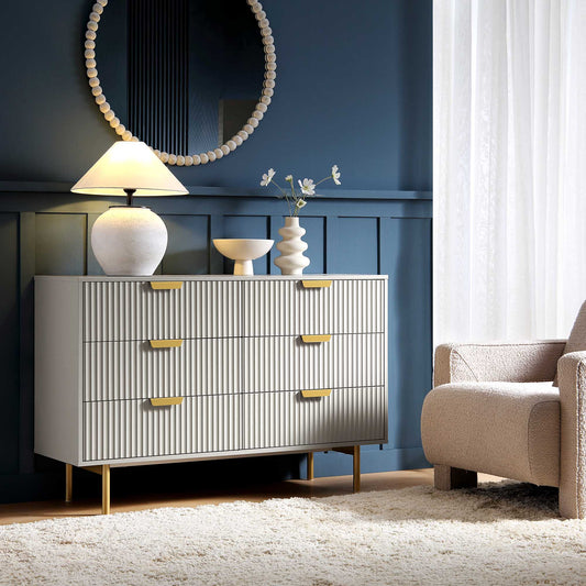 Commode large Richmond striée à 6 tiroirs, taupe mat