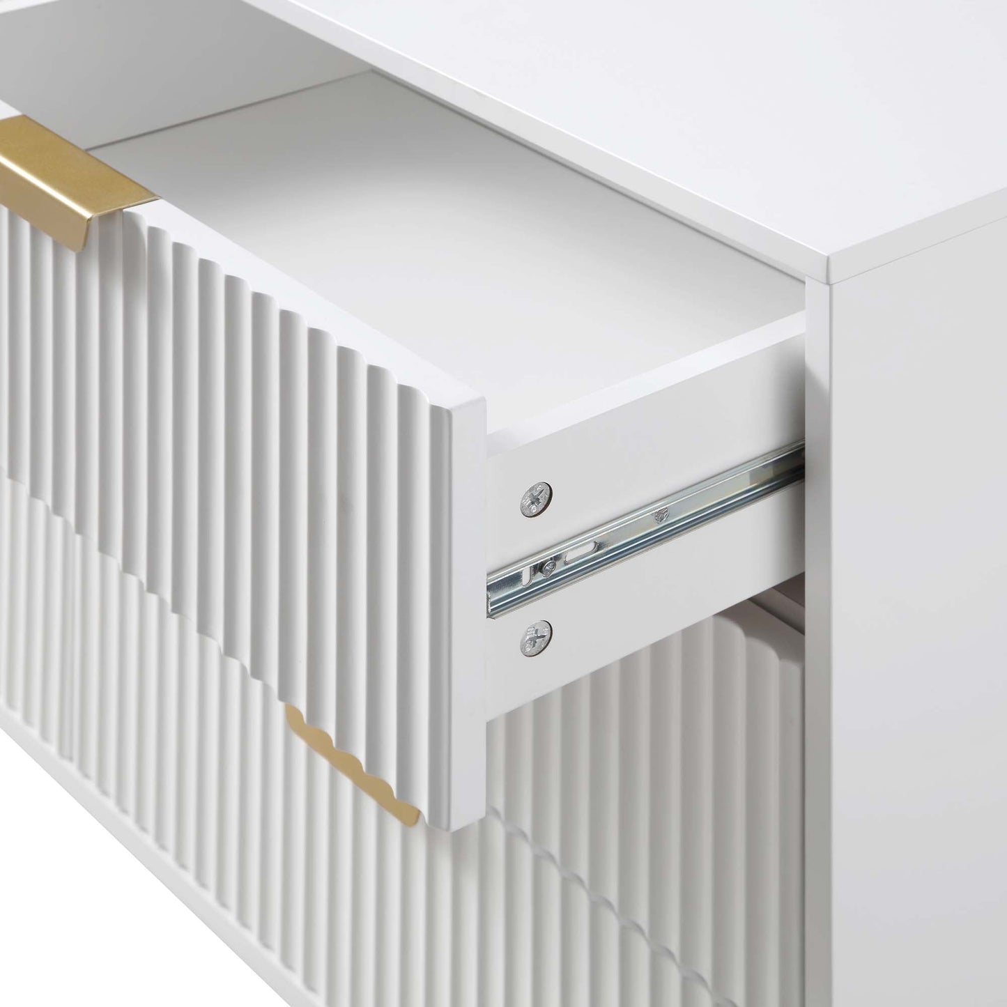 Commode large Richmond striée à 6 tiroirs, blanc mat