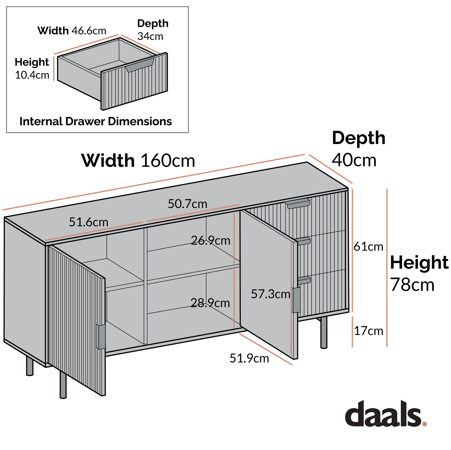 Grand buffet strié Richmond, frêne foncé