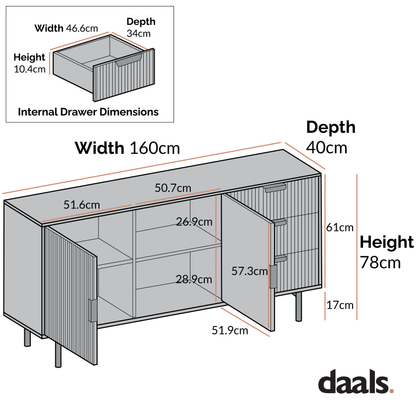 Grand buffet strié Richmond, vert sauge mat