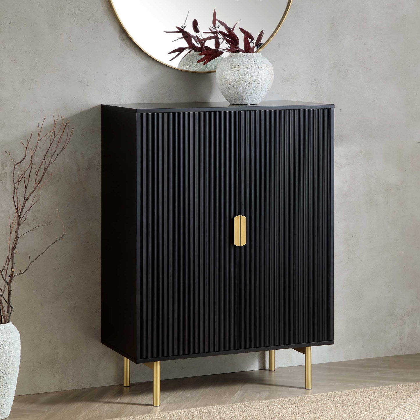 Meuble de rangement Richmond Ridged Highboard, noir mat