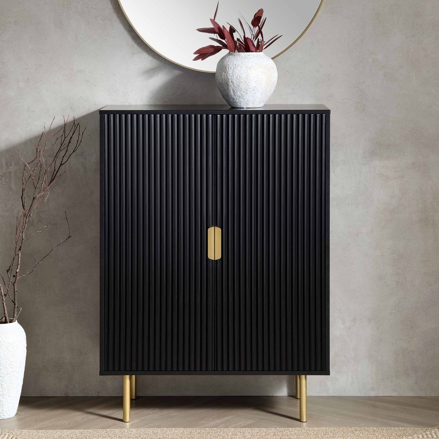 Meuble de rangement Richmond Ridged Highboard, noir mat