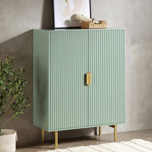 Meuble de rangement Richmond Ridged Highboard, vert sauge mat