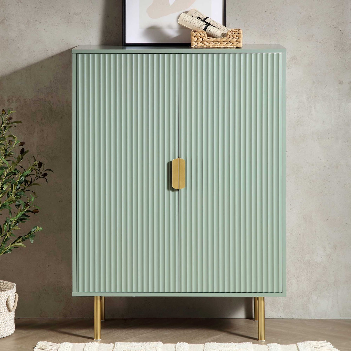 Meuble de rangement Richmond Ridged Highboard, vert sauge mat